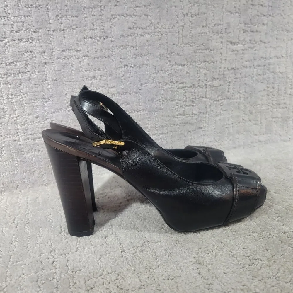 Tory Burch Tennyson Women's Size US 9.5 M Black Leather Slingback Heels Sandals.